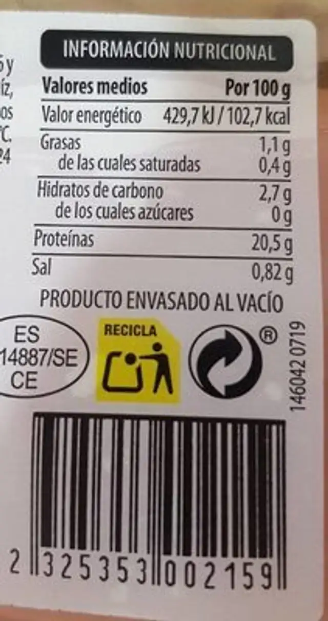 Solomillo marinado congelado nutrition facts table