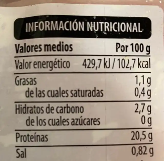 Solomillo marinado congelado nutrition facts table