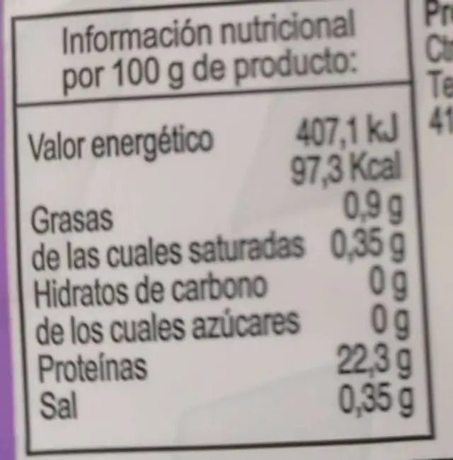 Solomillo de pavo nutrition facts table