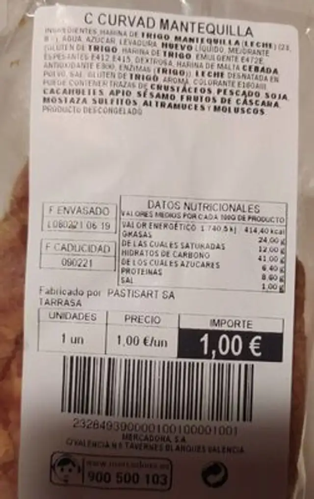 Pack 3 croasanes mercadona nutrition facts table