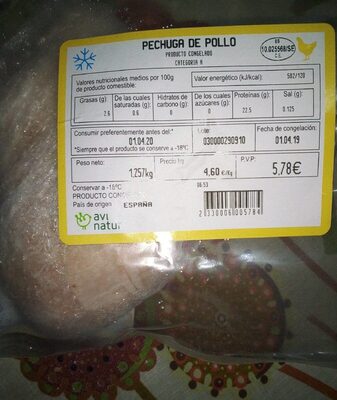 Pechuga de pollo congelado front packaging