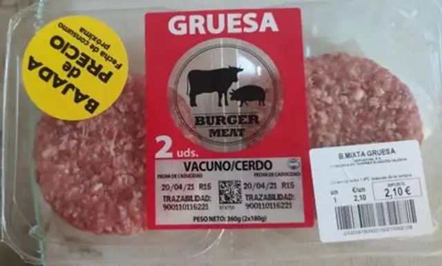 Hamburguesas vacuno y cerdo nutrition facts table