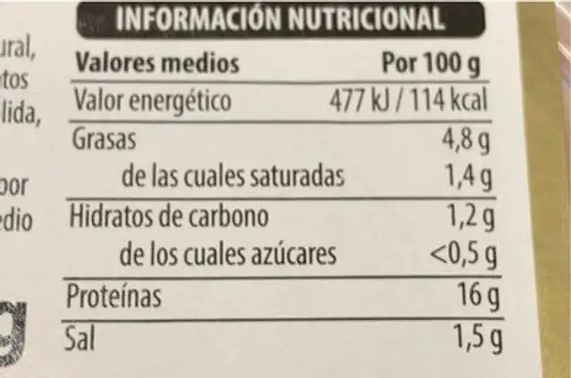 Burguer pollo rural gruesa nutrition facts table
