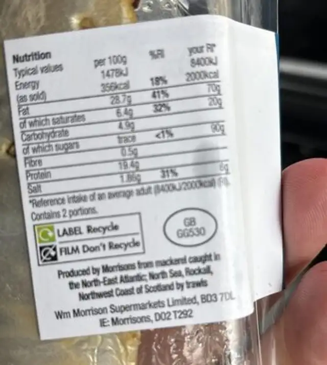 Smoked Mackerel nutrition facts table