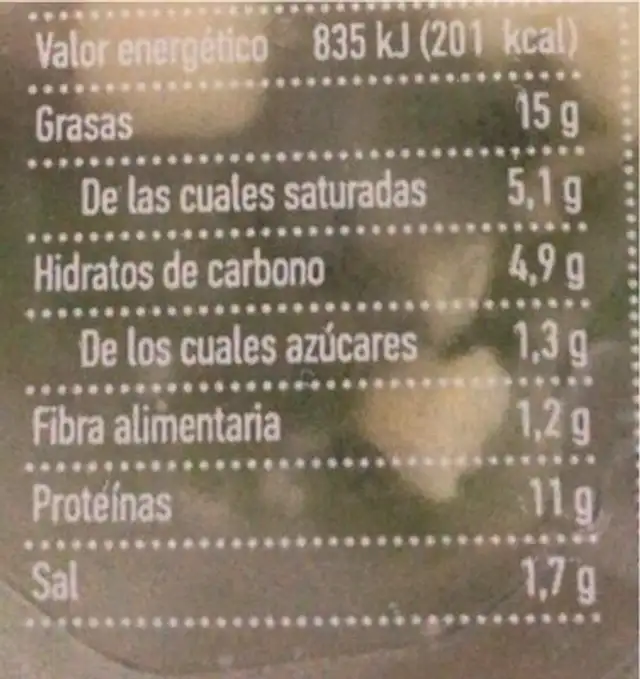 Ensalight nutrition facts table