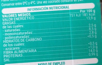 Bacalao estilo Pil Pil nutrition facts table