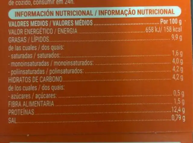 Salmón al curry con arroz nutrition facts table