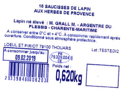 16 Saucisses de lapin aux herbes de provence ingredients label