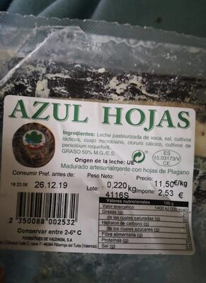 Queso azul hojas front packaging