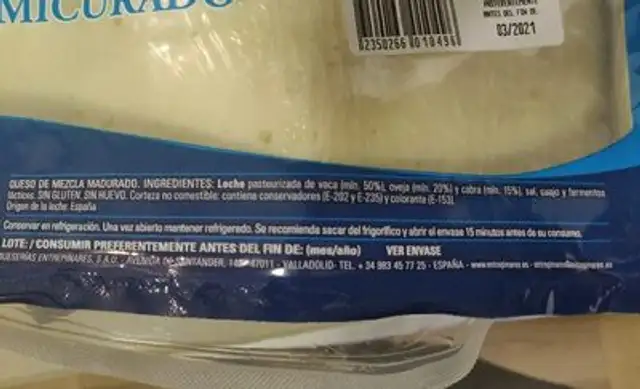 Queso Entrepinares semicurado ingredients label