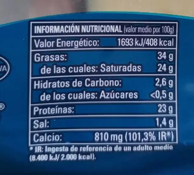 Queso Entrepinares semicurado nutrition facts table