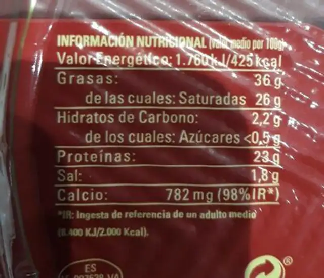 Queso de oveja curado nutrition facts table