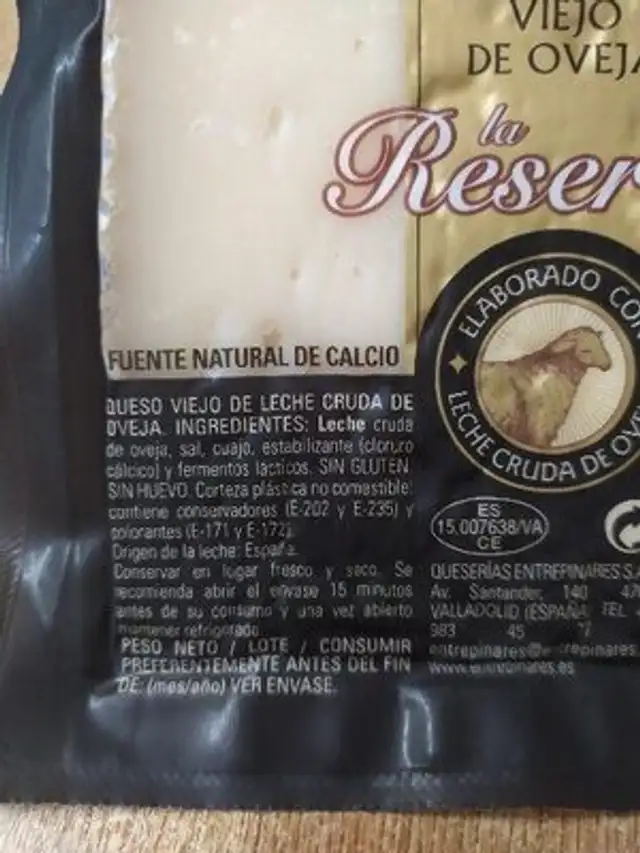 Queso viejo de oveja ingredients label