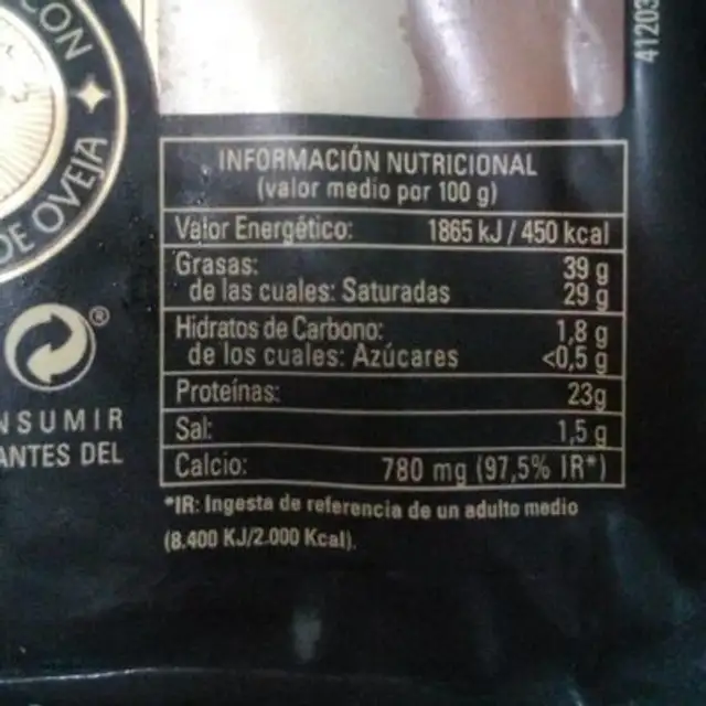 Queso viejo de oveja nutrition facts table