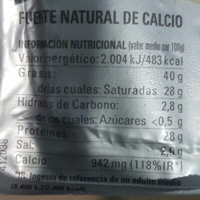 Queso Gran Reserva nutrition facts table