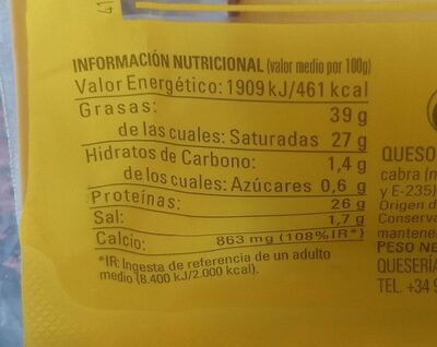 Queso viejo tostado nutrition facts table
