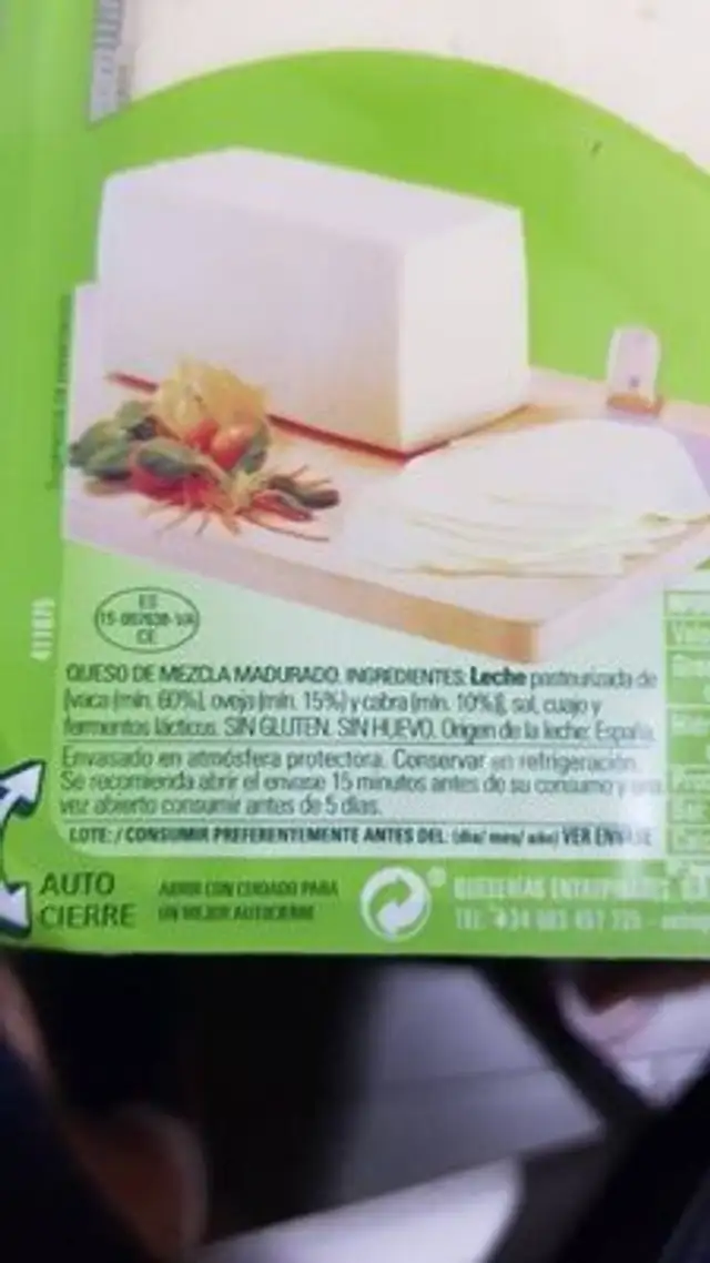 Queso tierno ingredients label