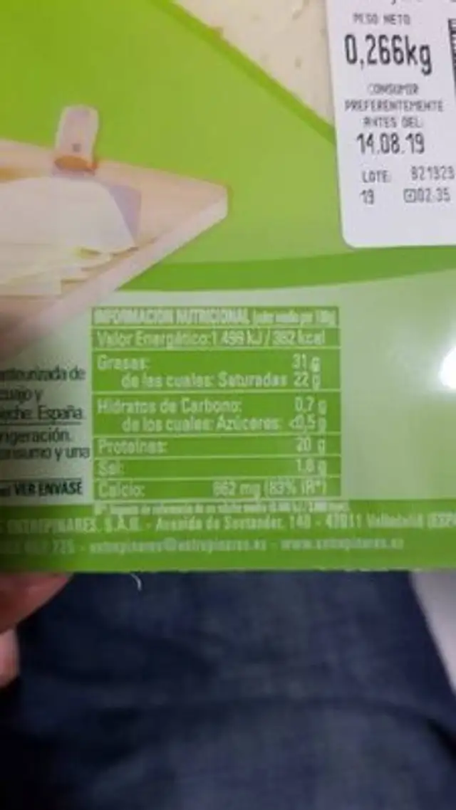 Queso tierno nutrition facts table