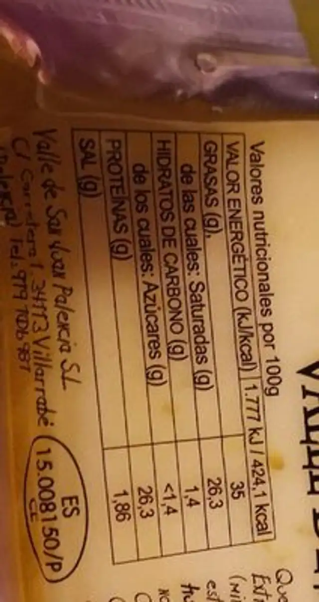 Queso añejo con aceite de oliva nutrition facts table