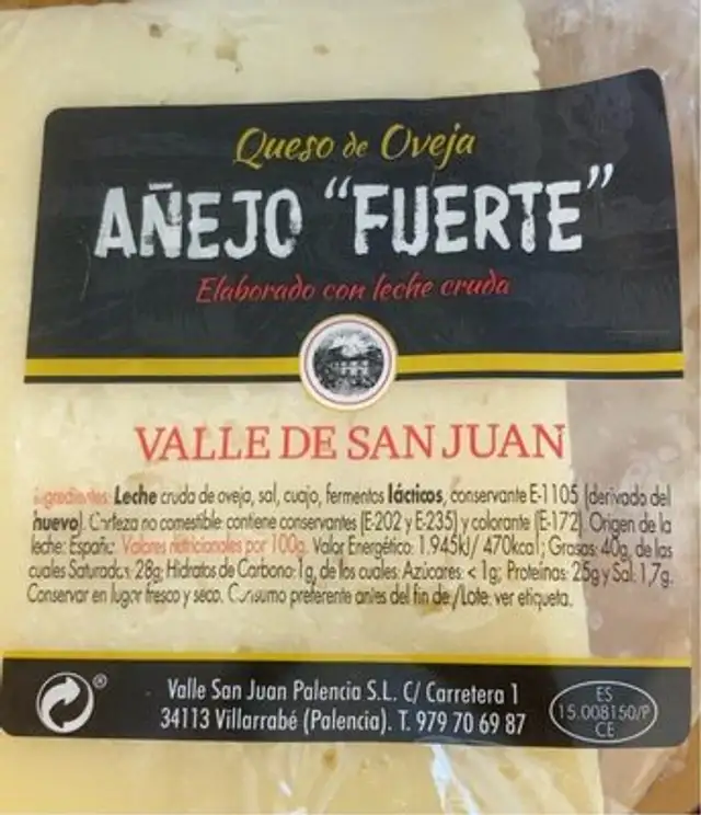 Queso de oveja Añejo Fuerte nutrition facts table