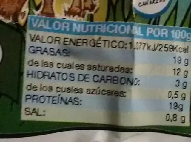 Queso de vaca fresco nutrition facts table