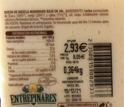 Quedo tierno bajo en sal front packaging