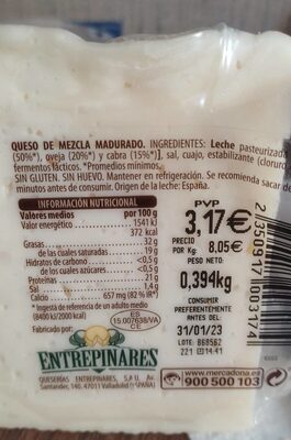 Queso tierno front packaging