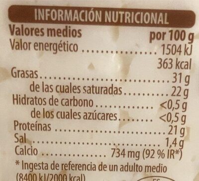 Queso tierno cuñitas nutrition facts table