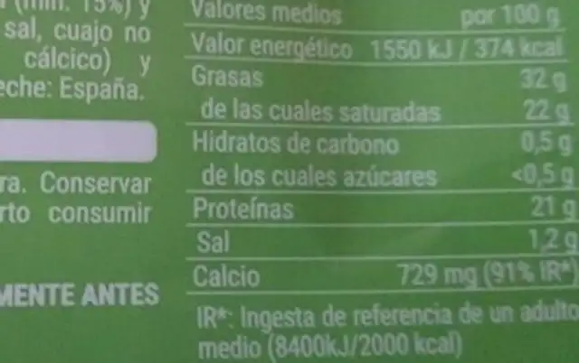 Cuñitas tierno nutrition facts table