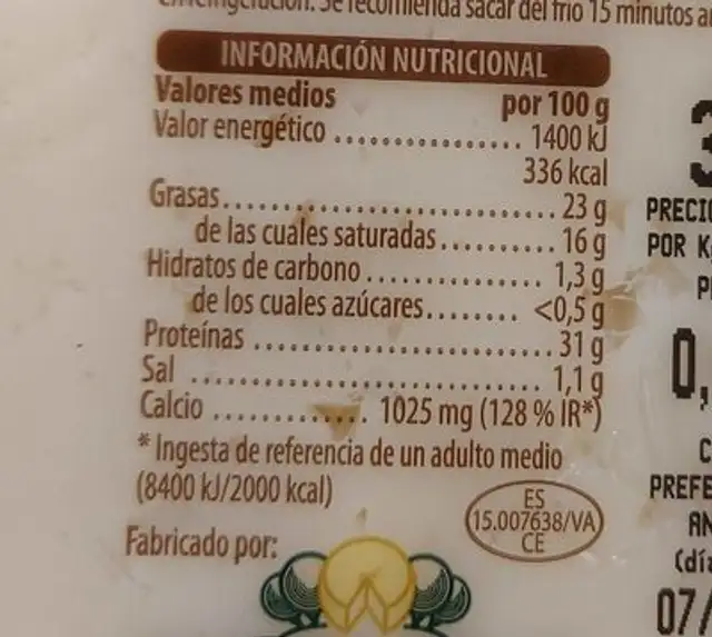 Queso semicurado light nutrition facts table