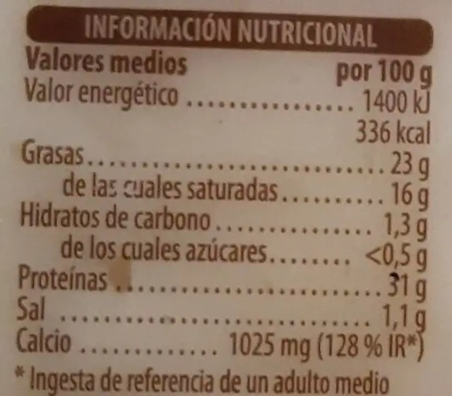 Semi curado light nutrition facts table