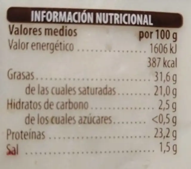 Queso semicurado de cabra nutrition facts table
