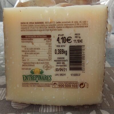 Queso de oveja madurado front packaging