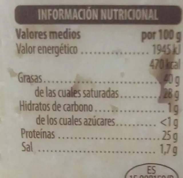 Queso Añejo Fuerte leche cruda nutrition facts table
