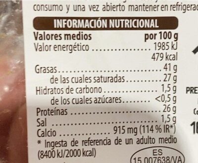 Queso oveja madurado nutrition facts table