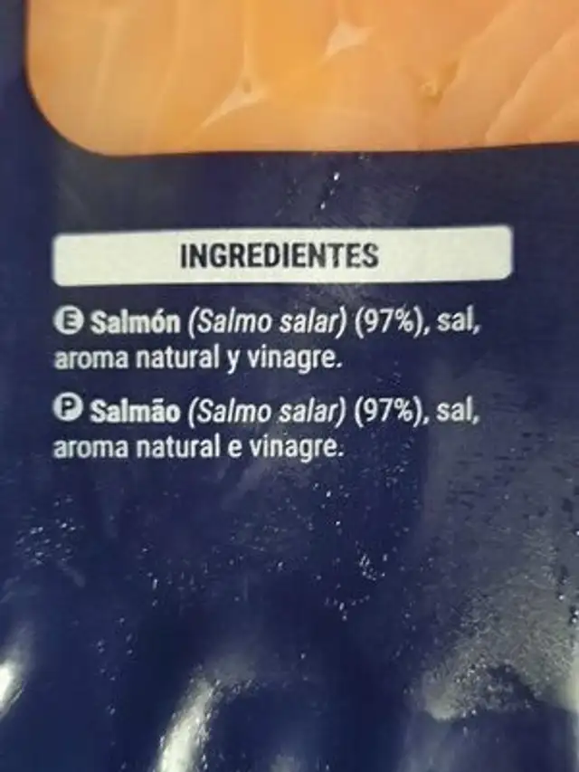 Salmón ahumado ingredients label