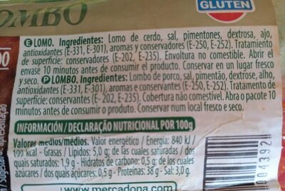 Lomo nutrition facts table