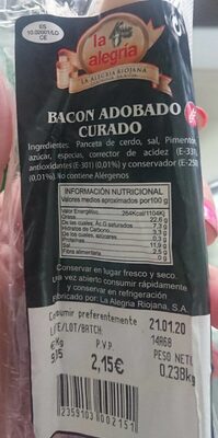 Bacon adobado curado