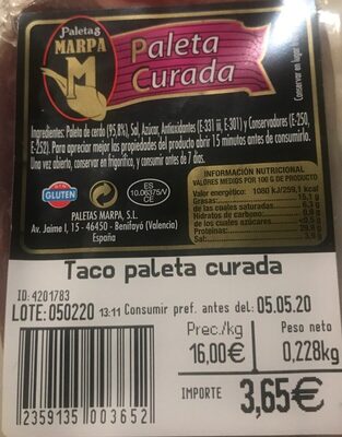 Taco paleta curada