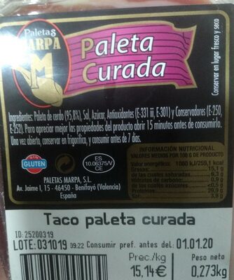 Taco paleta curada front packaging