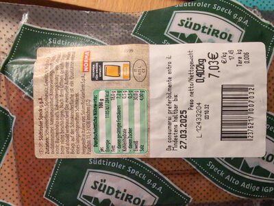 Südtiroler Speck front packaging