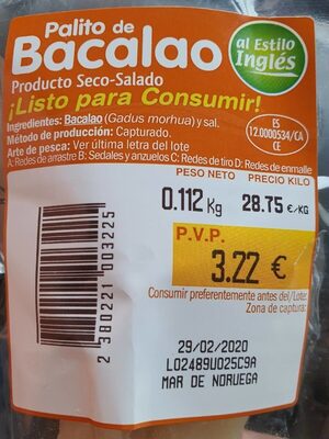 Palito bacalao front packaging