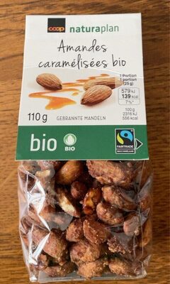 Amandes caramélisées bio front packaging