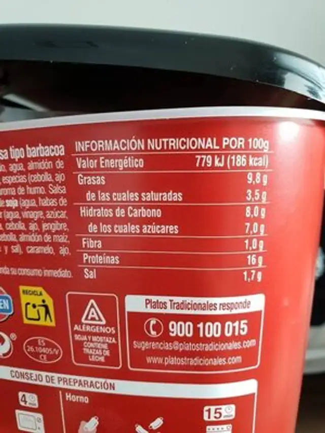 Costillas barbacoa cortadas nutrition facts table