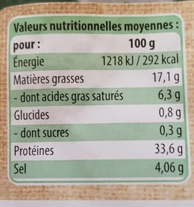 Speck Alto Adige IGP nutrition facts table