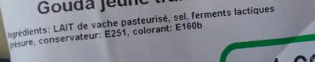 Gouda jeune en tranches ingredients label