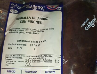 Morcilla de arroz con piñones front packaging