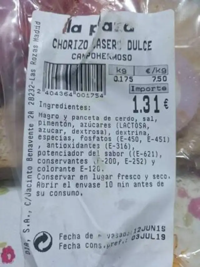 Unknown nutrition facts table