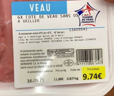 Cote de veau sans os