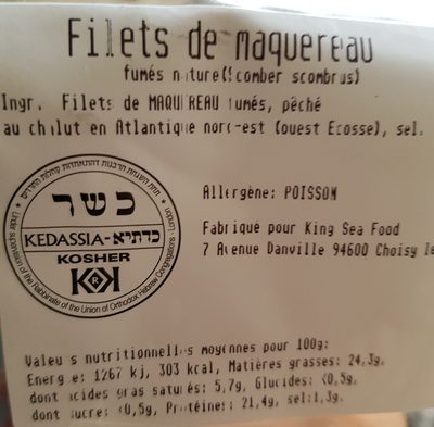 Filets de maquereau fumé nature ingredients label